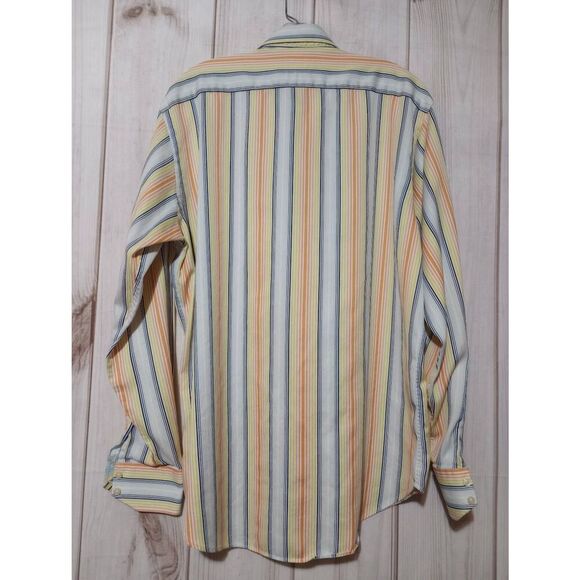 Thomas Dean Shirt Men's Large Yellow Orange Striped Long Sleeve Button Front - Picture 2 of 8
